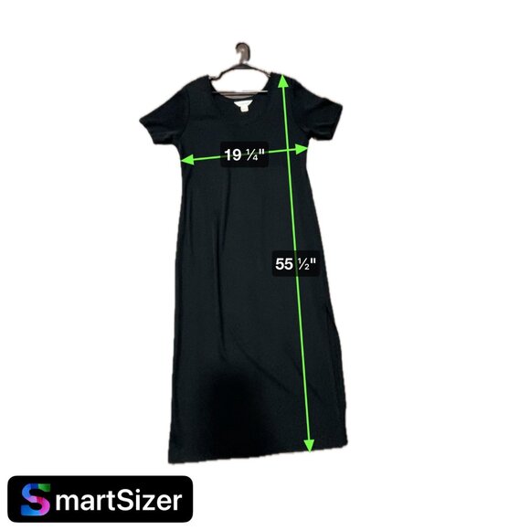 Exclusively Misook Long Black Dress Slit Hem Size L Short Sleeve - Picture 7 of 9